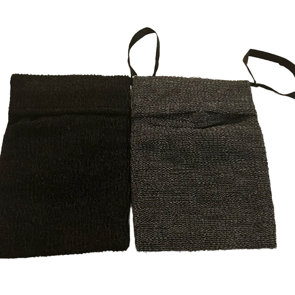 Set of Two Knit Drawstring Soap Pouches - Black and Charcoal